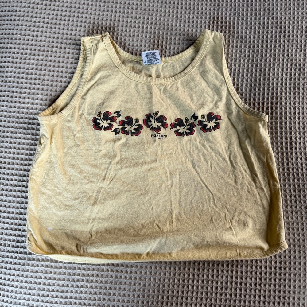 Lani Yellow Tank with Red & Black Hibiscus Row